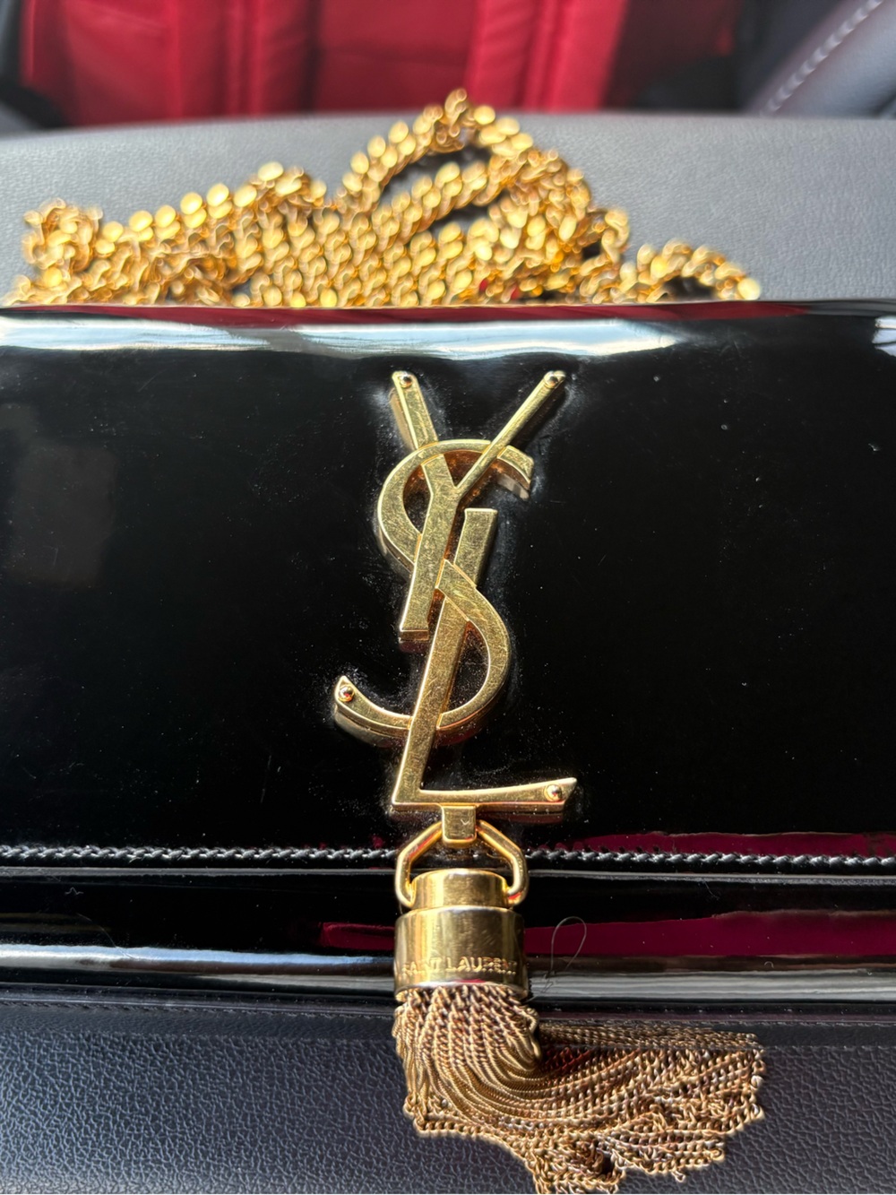 Yves Saint Laurent Black Patent Leather Kate bag with tassel